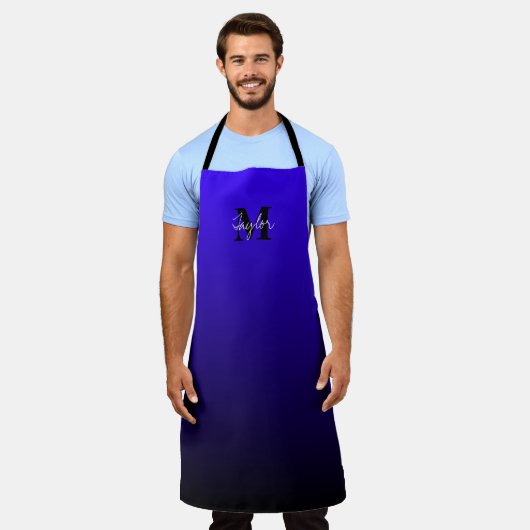 Minimalistisch Blue Black Ombre Name Monogram Schü Schürze (Getragen)