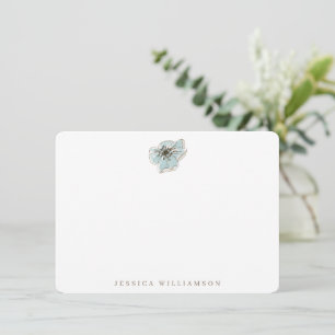 Minimalistisch Blue Blume Personalisiert Stationer Mitteilungskarte
