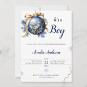 Minimalistisch Blue Christmas Ornament Baby Shower Einladung (Vorderseite)
