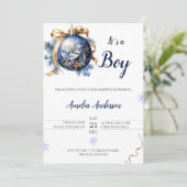 Minimalistisch Blue Christmas Ornament Baby Shower Einladung (Stehend Vorderseite)