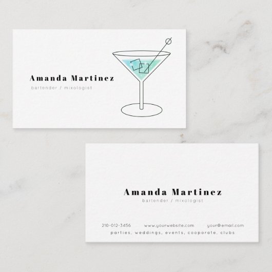 Minimalistisch Blue Cocktail Barkeeper Mixologe Visitenkarte (Vorne/Hinten)