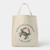 Minimalistisch Blue Crab Simple Nautical Blue Crab Tragetasche (Rückseite)