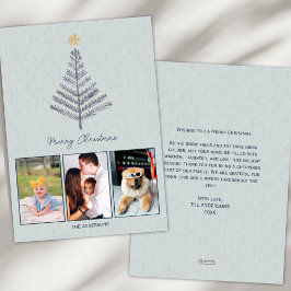 Minimalistisch Blue Custom Foto Collage Weihnachte Feiertagskarte