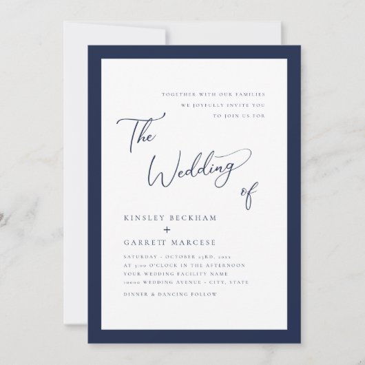 Minimalistisch Blue Elegant Script Wedding Einladung (Vorderseite)
