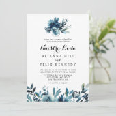Minimalistisch Blue Floral Nuestra Boda Wedding Einladung (Stehend Vorderseite)