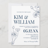 Minimalistisch Blue Floral Wedding Einladung (Vorderseite)