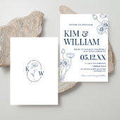 Minimalistisch Blue Floral Wedding Einladung