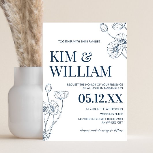 Minimalistisch Blue Floral Wedding Einladung