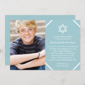 Minimalistisch Blue Foto Bar Mitzvah Einladung (Vorne/Hinten)