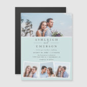 Minimalistisch Blue Foto Collage Wedding Magneteinladung (Vorne/Hinten)