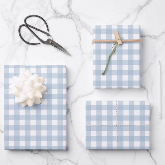 Minimalistisch Blue Gingham Kariert Pattern Geschenkpapier Set (Vorderseite)