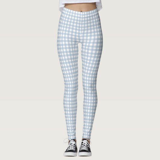 Minimalistisch Blue Gingham Kariert Pattern Leggings (Vorderseite)
