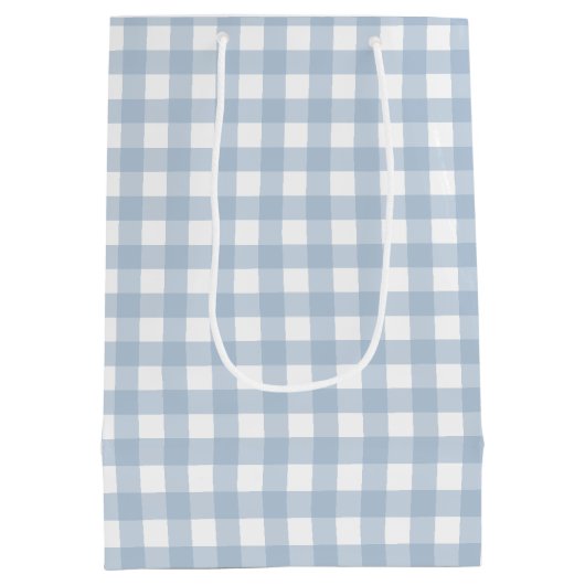 Minimalistisch Blue Gingham Kariert Pattern Mittlere Geschenktüte (Rückseite)