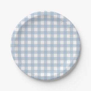 Minimalistisch Blue Gingham Kariert Pattern Pappteller