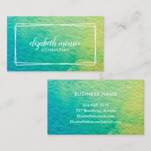 Minimalistisch Blue Green Abstrakt Watercolor-Scri Visitenkarte