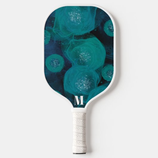 Minimalistisch Blue Green Sparkle Modern Monogram Pickleball Schläger (Vorderseite)