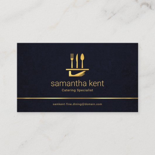 Minimalistisch Blue Grunge Texture Gold Line, Food Visitenkarte (Vorderseite)