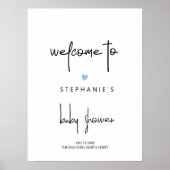 Minimalistisch Blue Heart Baby Boy Dusche Willkomm Poster (Vorne)