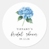 Minimalistisch Blue Hydrangea Floral Brautparty Runder Aufkleber (Vorderseite)