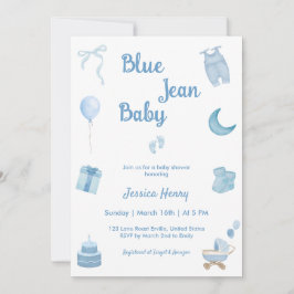 Minimalistisch Blue Jean Baby Denim Baby Shower Einladung