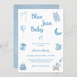 Minimalistisch Blue Jean Baby Denim Baby Shower Einladung
