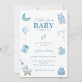 Minimalistisch Blue Jean Baby Denim Baby Shower Einladung (Vorderseite)