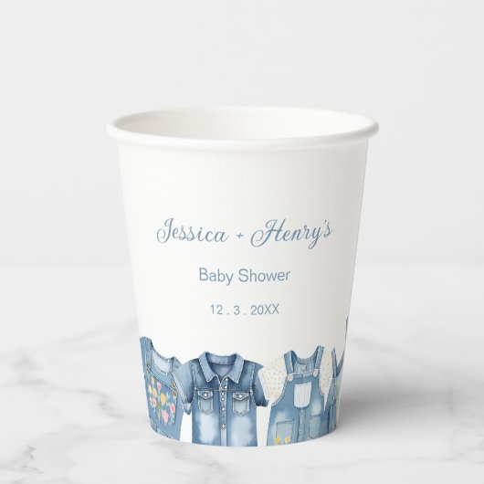 Minimalistisch Blue Jean Baby Shower Denim Pappbecher (Rückseite)