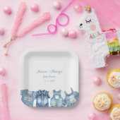 Minimalistisch Blue Jean Baby Shower Denim Pappteller (Party)