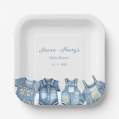 Minimalistisch Blue Jean Baby Shower Denim Pappteller (Vorderseite)