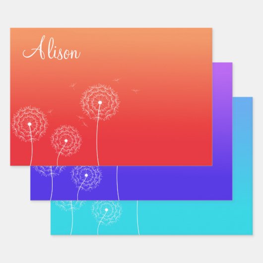 Minimalistisch Blue Lila Orange Dandela Samenbezei Geschenkpapier Set (Set)