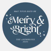 Minimalistisch Blue Merry & Bright Christmas Runder Aufkleber (Vorderseite)