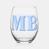 Minimalistisch Blue Modern Initial Monogram Weinglas Ohne Stiel (Vorderseite)