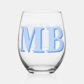 Minimalistisch Blue Modern Initial Monogram Weinglas Ohne Stiel (Rückseite)