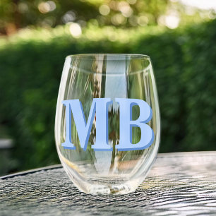 Minimalistisch Blue Modern Initial Monogram Weinglas Ohne Stiel