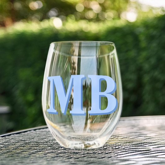 Minimalistisch Blue Modern Initial Monogram Weinglas Ohne Stiel