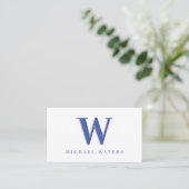 Minimalistisch-Blue-Monogram-Logo-Embossed-Effekt Visitenkarte (Stehend Vorderseite)