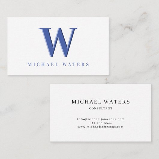 Minimalistisch-Blue-Monogram-Logo-Embossed-Effekt Visitenkarte (Vorne/Hinten)