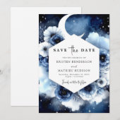 Minimalistisch Blue Moonlit Wedding Save The Date (Vorne/Hinten)
