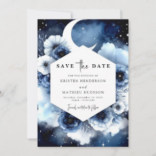 Minimalistisch Blue Moonlit Wedding Save The Date