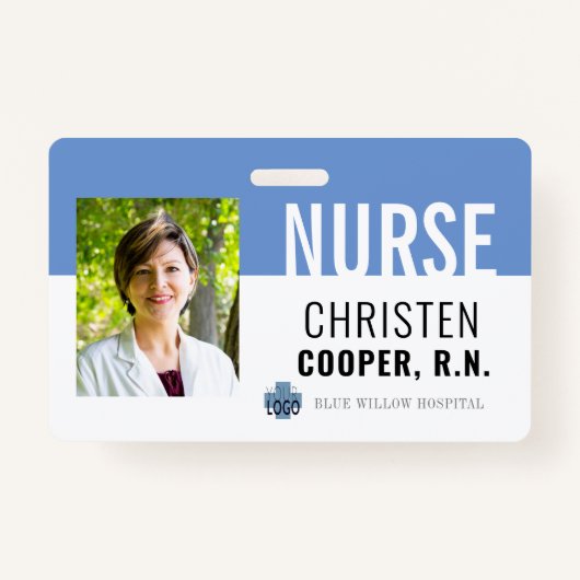 Minimalistisch Blue Nurse RN Hospital Foto ID Ausweis (Vorderseite)