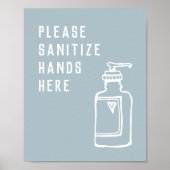 Minimalistisch Blue Sanitize Hands hier Poster (Vorne)