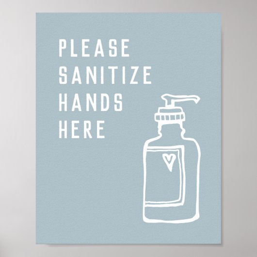 Minimalistisch Blue Sanitize Hands hier Poster (Vorne)