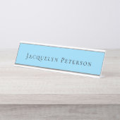 Minimalistisch Blue Schlicht Elegante Moderne Schreibtischnamensplakette (Vorderseite )