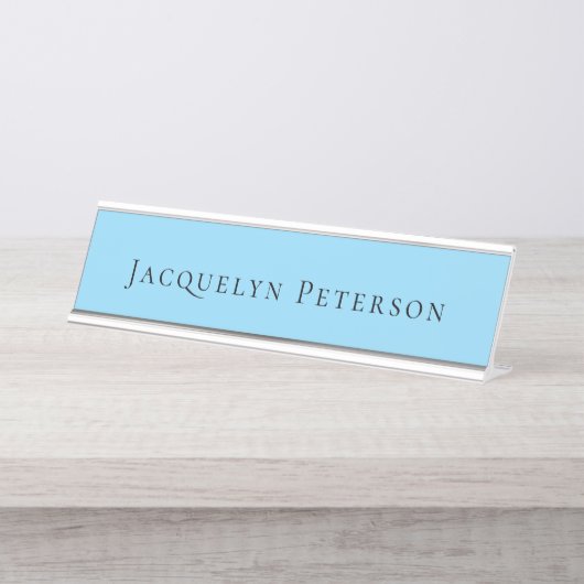 Minimalistisch Blue Schlicht Elegante Moderne Schreibtischnamensplakette (Vorderseite )