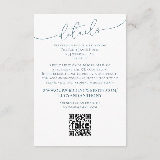 Minimalistisch Blue Simple Wedding Details QR Code Begleitkarte (Vorderseite)