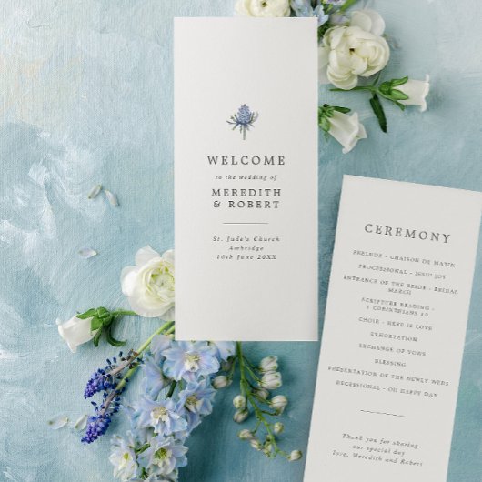 Minimalistisch Blue Thistle Wedding Programm