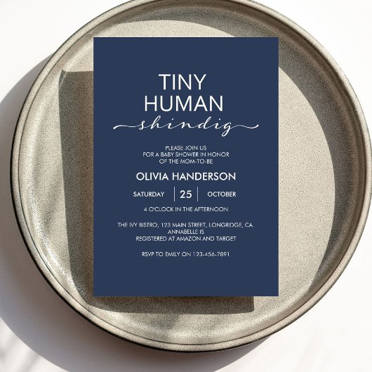 Minimalistisch Blue Tiny Human Shindig Baby Dusche Einladung