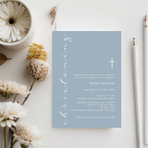 Minimalistisch Blue Typografy Christening Einladung
