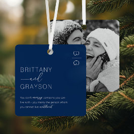Minimalistisch Blue Verheiratet Foto Weihnachten Ornament Aus Metall
