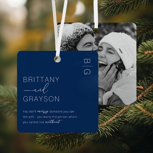 Minimalistisch Blue Verheiratet Foto Weihnachten Ornament Aus Metall